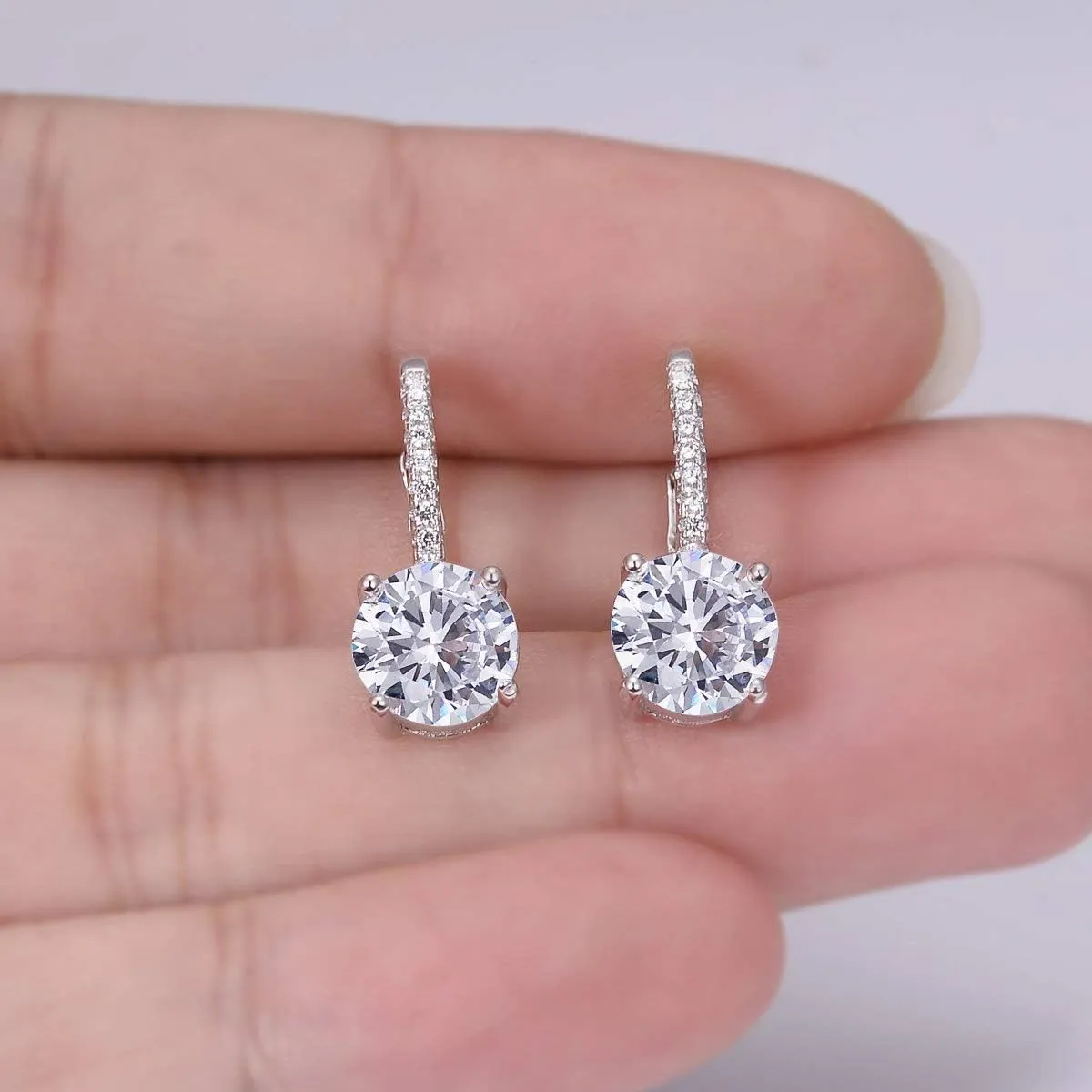 EVER FAITH 925 Sterling Silver CZ Prong Setting Gorgeous Bridal Prom Leverback Dangle Earrings
