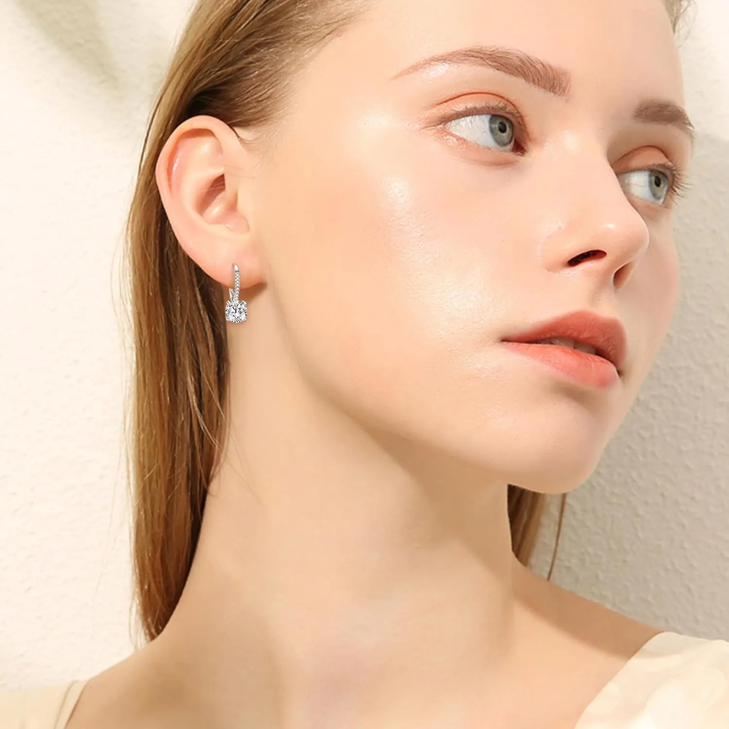 EVER FAITH 925 Sterling Silver CZ Prong Setting Gorgeous Bridal Prom Leverback Dangle Earrings