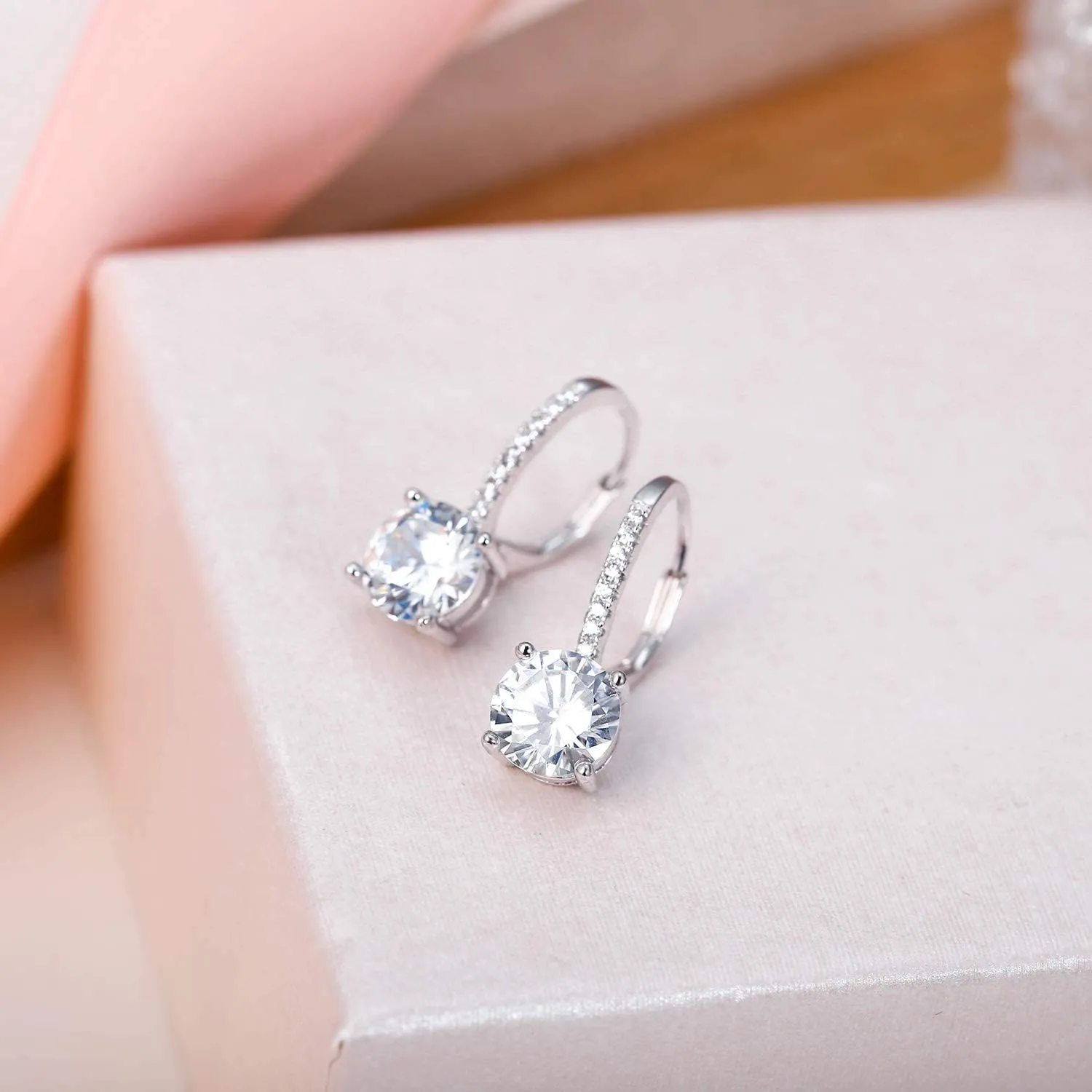 EVER FAITH 925 Sterling Silver CZ Prong Setting Gorgeous Bridal Prom Leverback Dangle Earrings