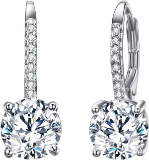 EVER FAITH 925 Sterling Silver CZ Prong Setting Gorgeous Bridal Prom Leverback Dangle Earrings
