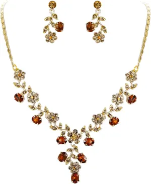 EVER FAITH Bridal Jewelry Sets for Wedding Rhinestone Crystal Flower Leaf Costume Pendant Necklace Earrings Set for Women