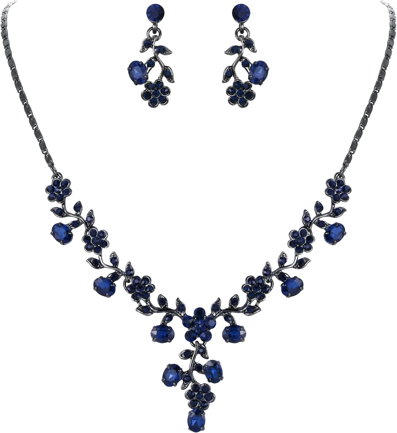 EVER FAITH Bridal Jewelry Sets for Wedding Rhinestone Crystal Flower Leaf Costume Pendant Necklace Earrings Set for Women