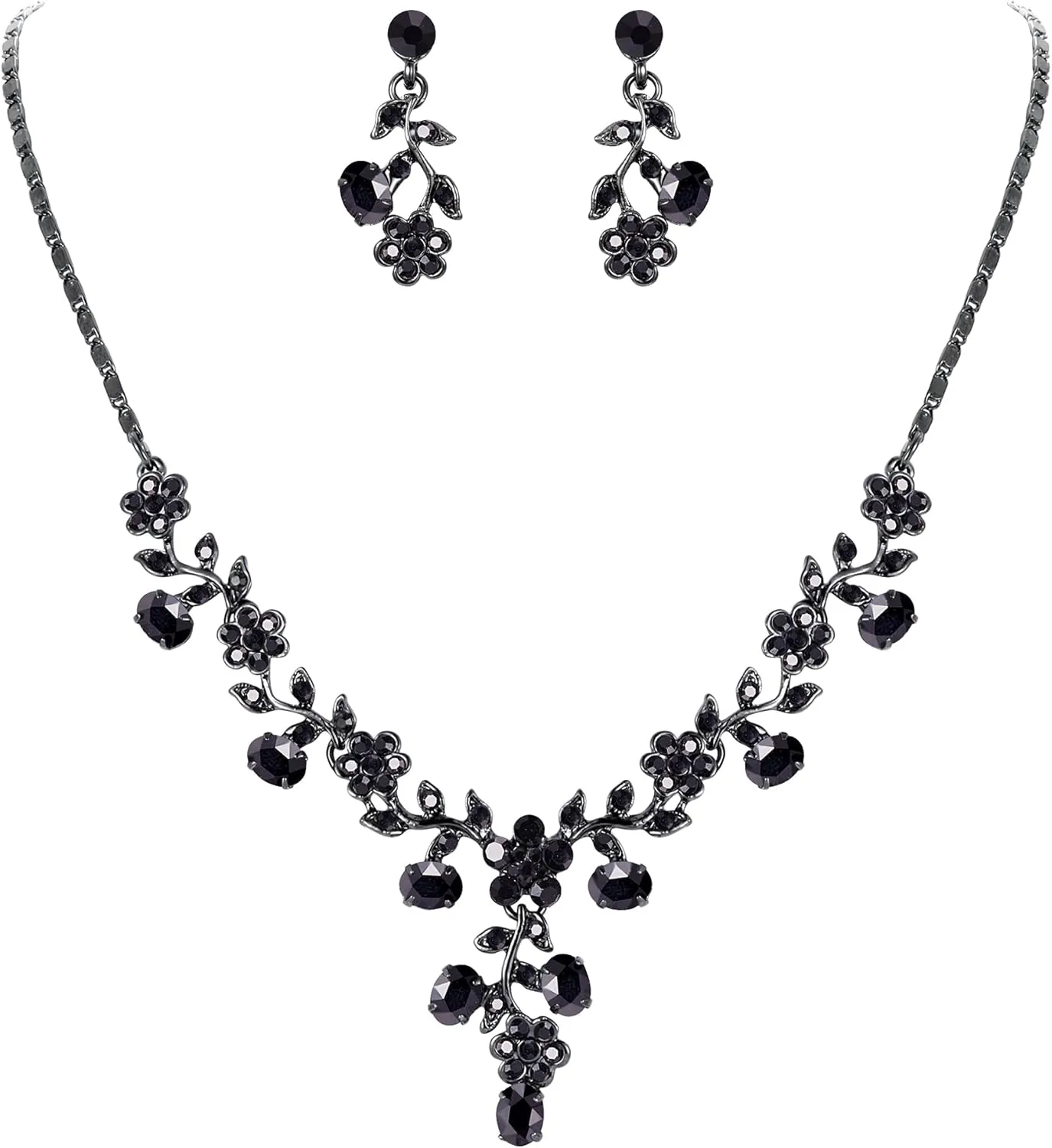 EVER FAITH Bridal Jewelry Sets for Wedding Rhinestone Crystal Flower Leaf Costume Pendant Necklace Earrings Set for Women