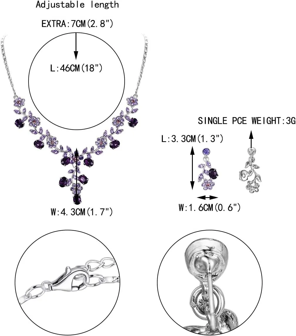 EVER FAITH Bridal Jewelry Sets for Wedding Rhinestone Crystal Flower Leaf Costume Pendant Necklace Earrings Set for Women