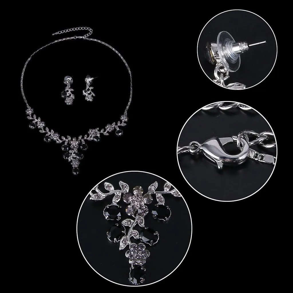 EVER FAITH Bridal Jewelry Sets for Wedding Rhinestone Crystal Flower Leaf Costume Pendant Necklace Earrings Set for Women