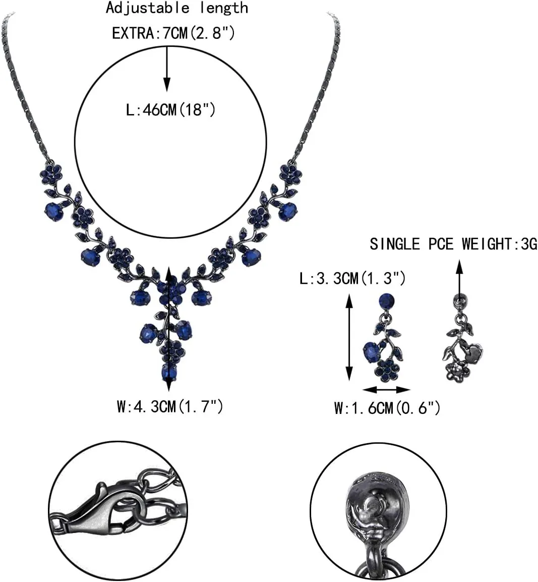 EVER FAITH Bridal Jewelry Sets for Wedding Rhinestone Crystal Flower Leaf Costume Pendant Necklace Earrings Set for Women