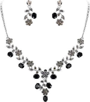 EVER FAITH Bridal Jewelry Sets for Wedding Rhinestone Crystal Flower Leaf Costume Pendant Necklace Earrings Set for Women