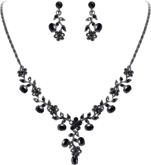 EVER FAITH Bridal Jewelry Sets for Wedding Rhinestone Crystal Flower Leaf Costume Pendant Necklace Earrings Set for Women