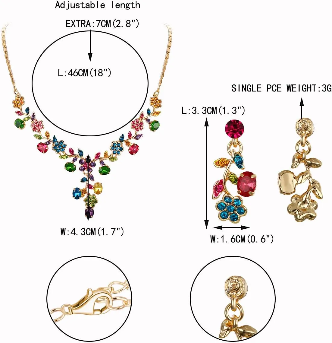 EVER FAITH Bridal Jewelry Sets for Wedding Rhinestone Crystal Flower Leaf Costume Pendant Necklace Earrings Set for Women