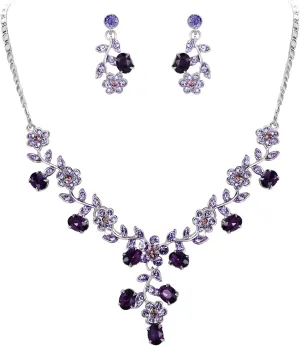 EVER FAITH Bridal Jewelry Sets for Wedding Rhinestone Crystal Flower Leaf Costume Pendant Necklace Earrings Set for Women
