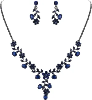 EVER FAITH Bridal Jewelry Sets for Wedding Rhinestone Crystal Flower Leaf Costume Pendant Necklace Earrings Set for Women