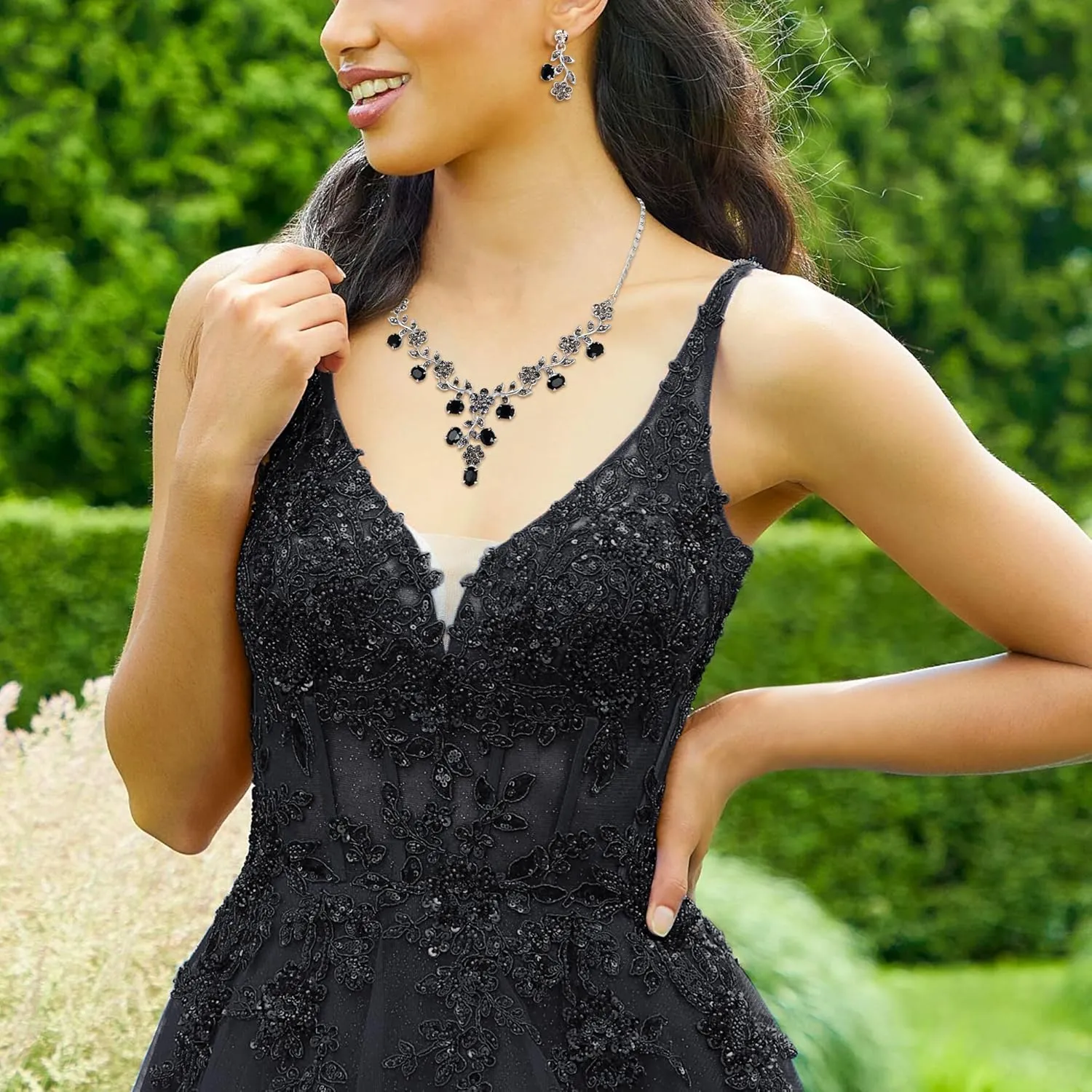 EVER FAITH Bridal Jewelry Sets for Wedding Rhinestone Crystal Flower Leaf Costume Pendant Necklace Earrings Set for Women