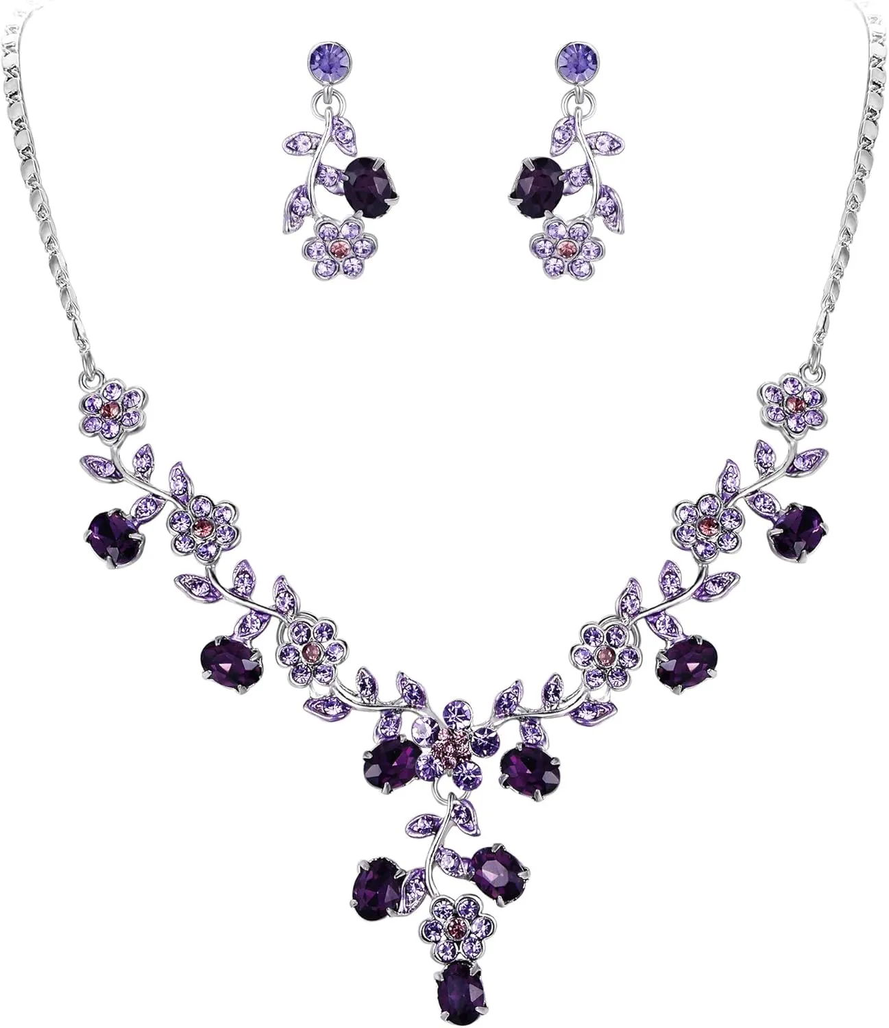 EVER FAITH Bridal Jewelry Sets for Wedding Rhinestone Crystal Flower Leaf Costume Pendant Necklace Earrings Set for Women