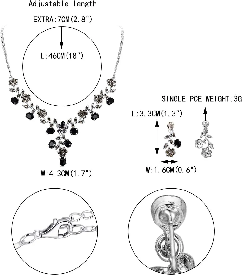 EVER FAITH Bridal Jewelry Sets for Wedding Rhinestone Crystal Flower Leaf Costume Pendant Necklace Earrings Set for Women