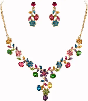 EVER FAITH Bridal Jewelry Sets for Wedding Rhinestone Crystal Flower Leaf Costume Pendant Necklace Earrings Set for Women