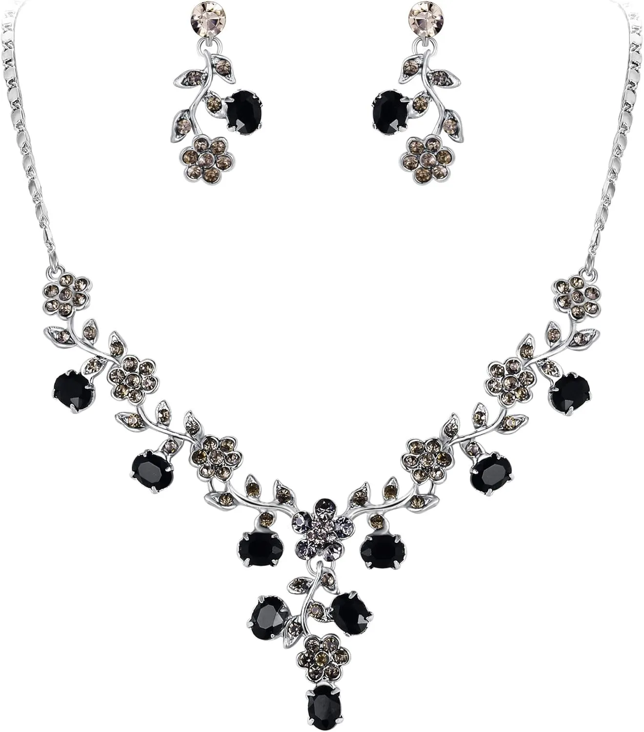 EVER FAITH Bridal Jewelry Sets for Wedding Rhinestone Crystal Flower Leaf Costume Pendant Necklace Earrings Set for Women