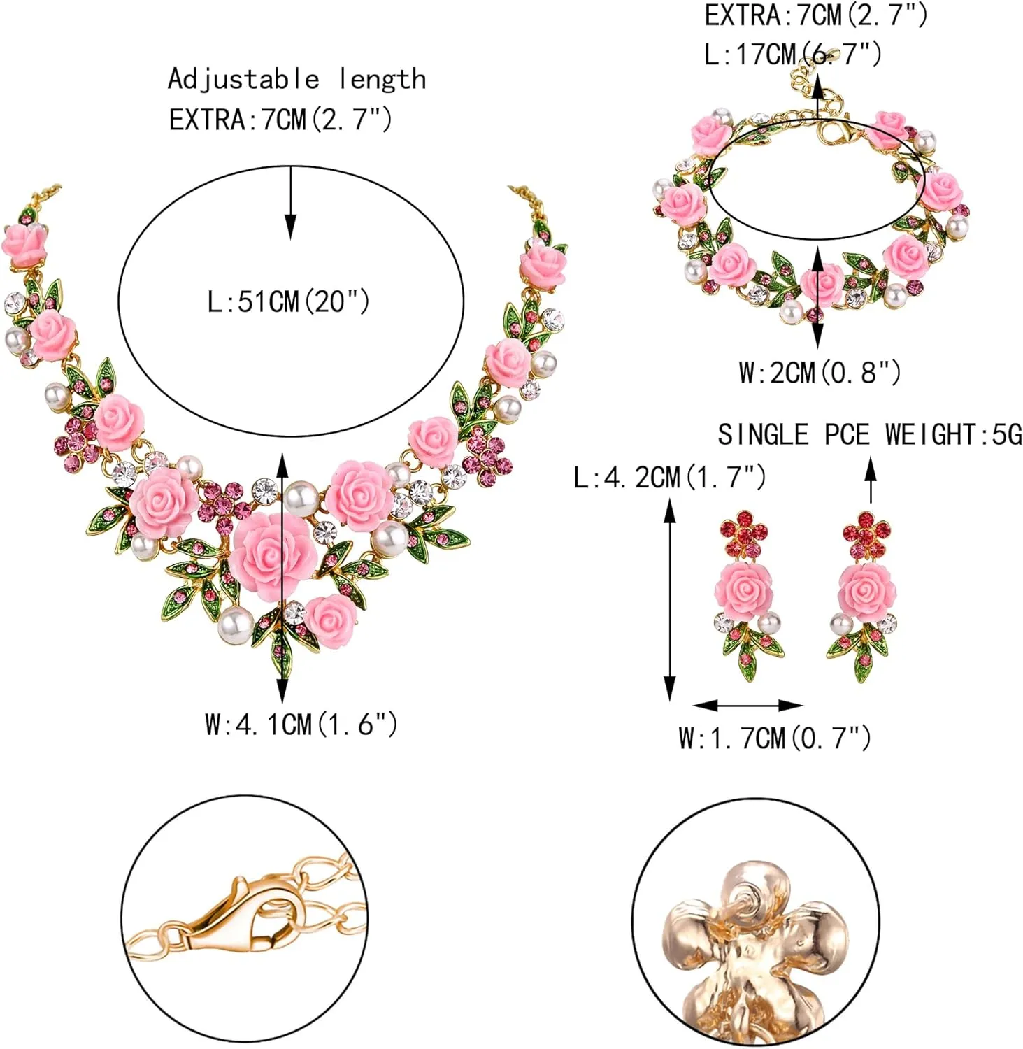 EVER FAITH Costume Jewelry Crystal Simulated Pearl Rose Flower Leaf Prom Party Statement Necklace Earrings Bracelet Set for Women
