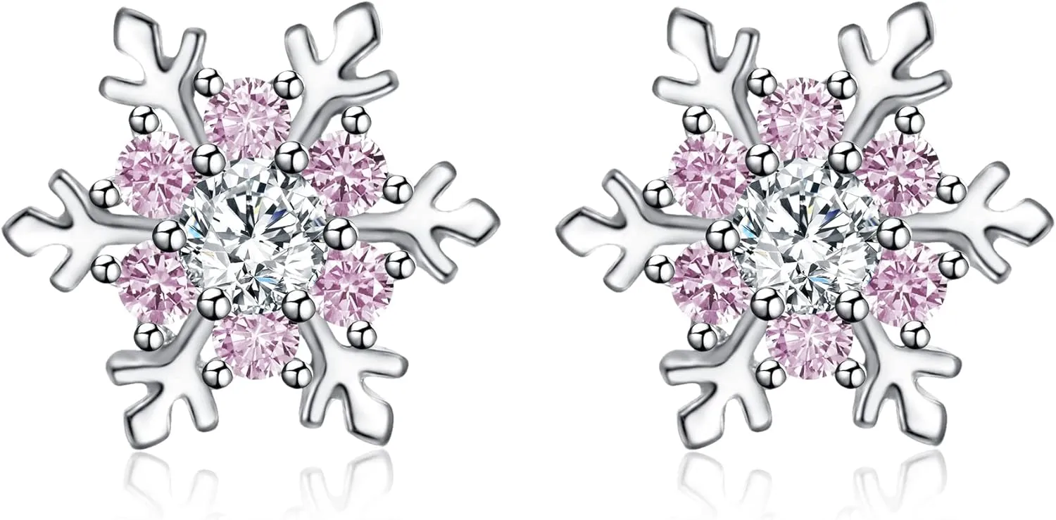 EVER FAITH Holiday Jewelry 925 Sterling Silver Full Cubic Zirconia Snowflake Flower Stud Earrings Christmas Winter Accessories Gifts for Women