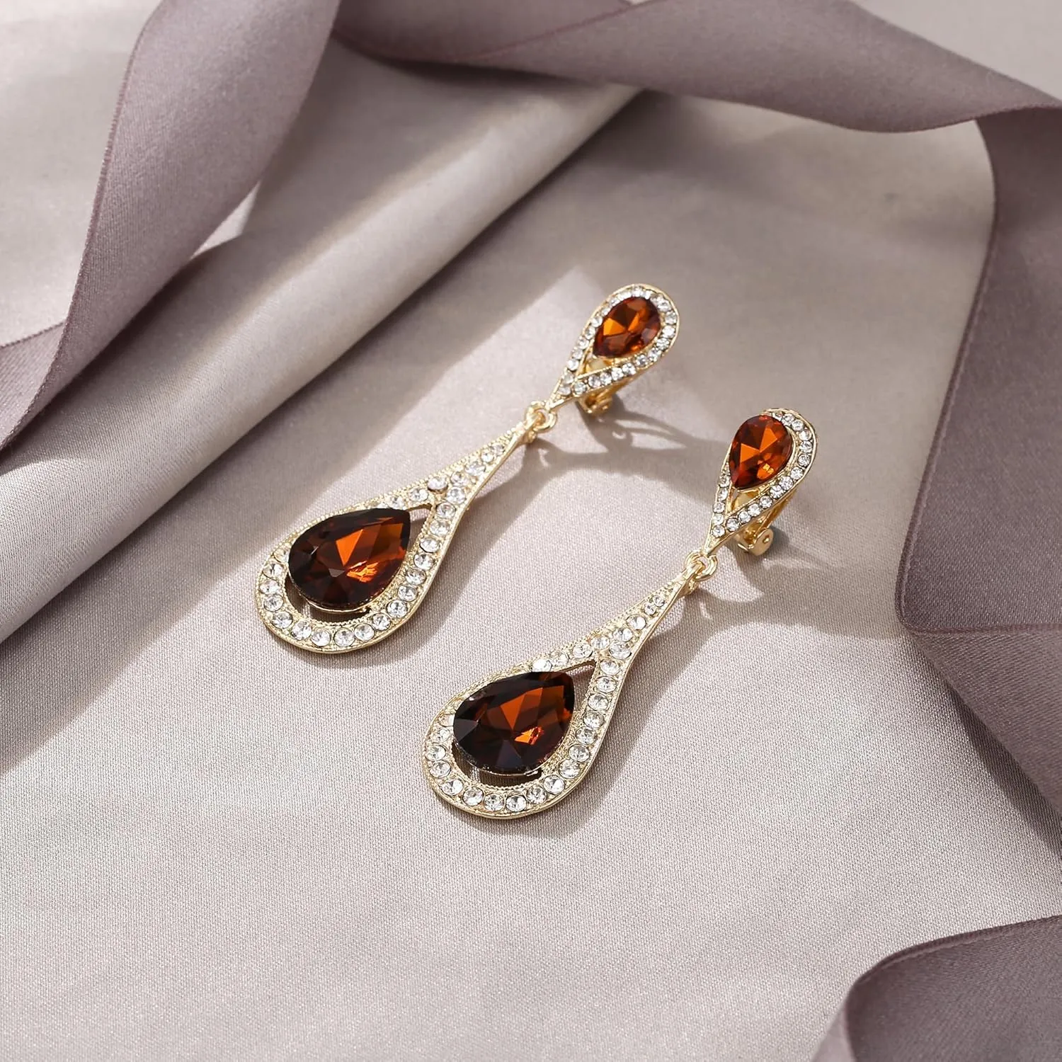 EVER FAITH Wedding Bride Earring for Woman, Austrian Crystal Elegant Dual Tear Drop Clip-on Dangle Earrings