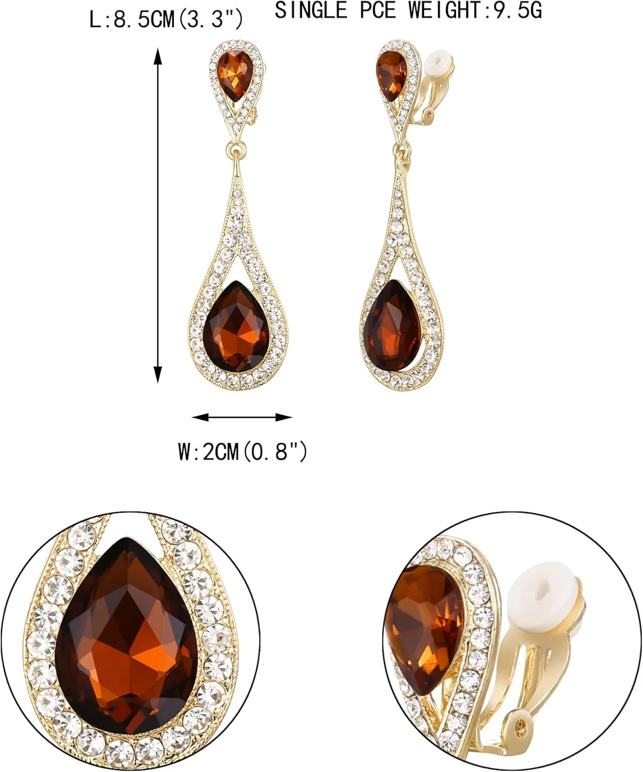 EVER FAITH Wedding Bride Earring for Woman, Austrian Crystal Elegant Dual Tear Drop Clip-on Dangle Earrings