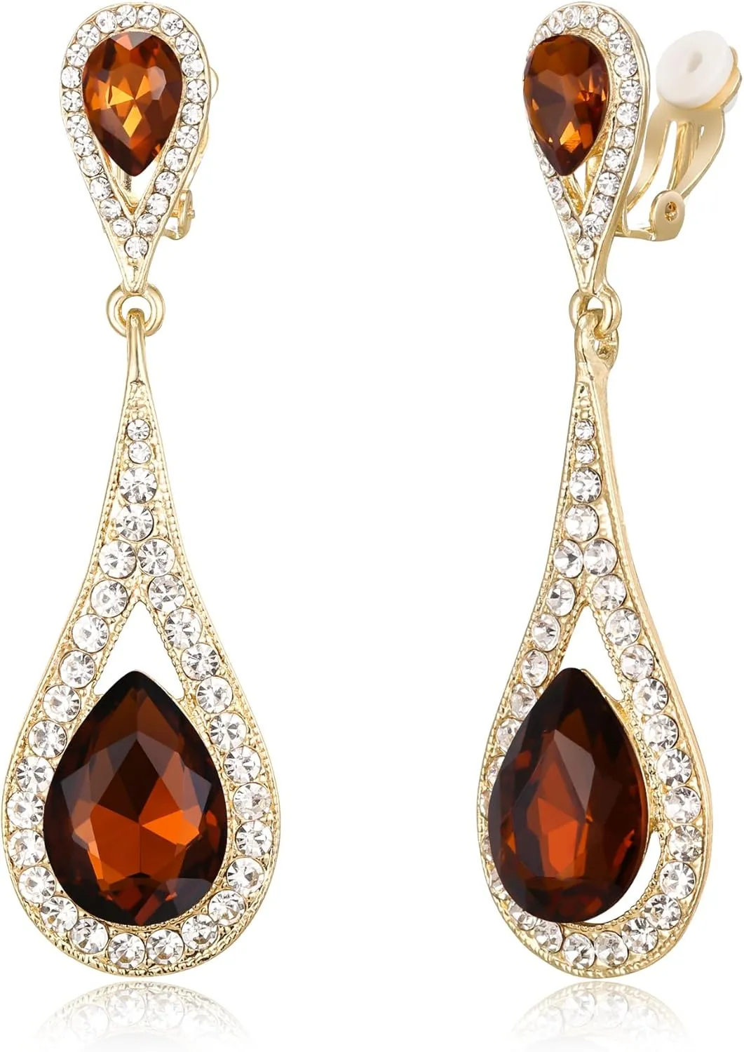 EVER FAITH Wedding Bride Earring for Woman, Austrian Crystal Elegant Dual Tear Drop Clip-on Dangle Earrings
