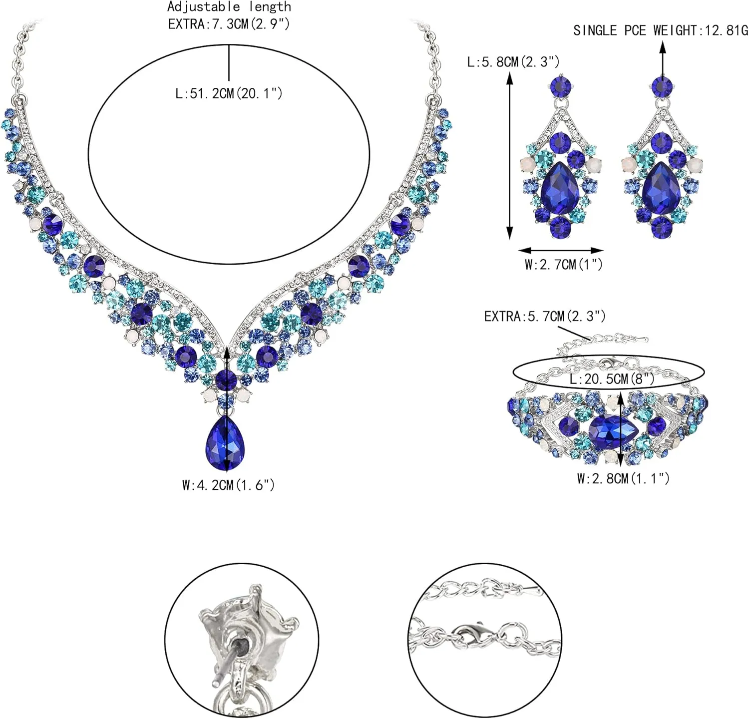 EVER FAITH Wedding Jewelry for Bride Austrian Crystal Elegant V-Shaped Statement Teardrop Necklace Earrings Bracelet Set