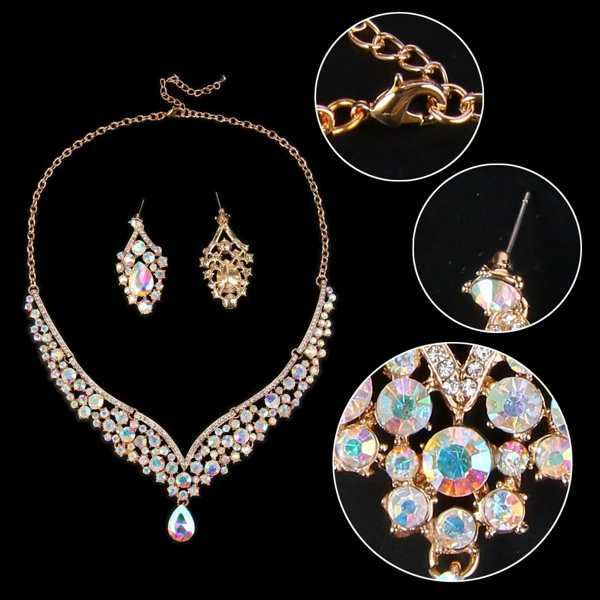 EVER FAITH Wedding Jewelry for Bride Austrian Crystal Elegant V-Shaped Teardrop Bridal Prom Statement Necklace Earrings Set for Women