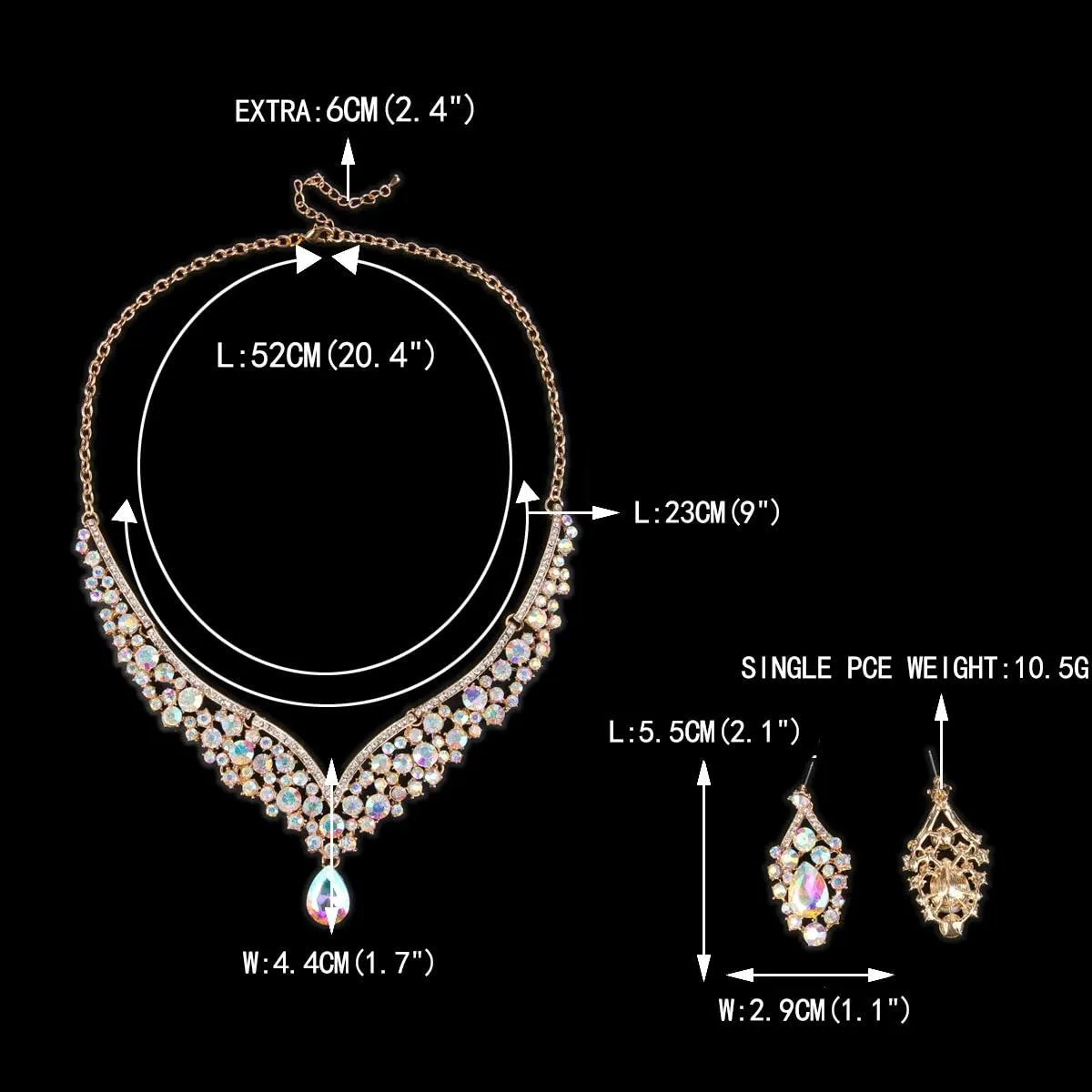 EVER FAITH Wedding Jewelry for Bride Austrian Crystal Elegant V-Shaped Teardrop Bridal Prom Statement Necklace Earrings Set for Women