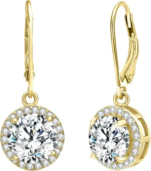 EVER FAITH Women's 925 Sterling Silver Elegant Round CZ Prong Setting Dangle Earrings