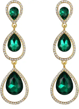 EVER FAITH Women's Austrian Crystal 3 Teardrop Chandelier Dangle Earrings