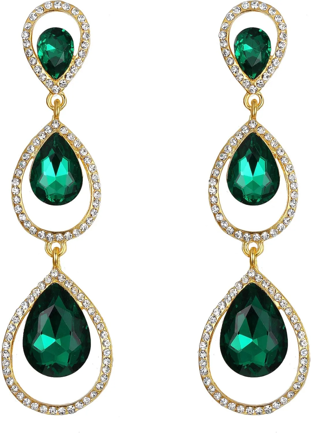 EVER FAITH Women's Austrian Crystal 3 Teardrop Chandelier Dangle Earrings