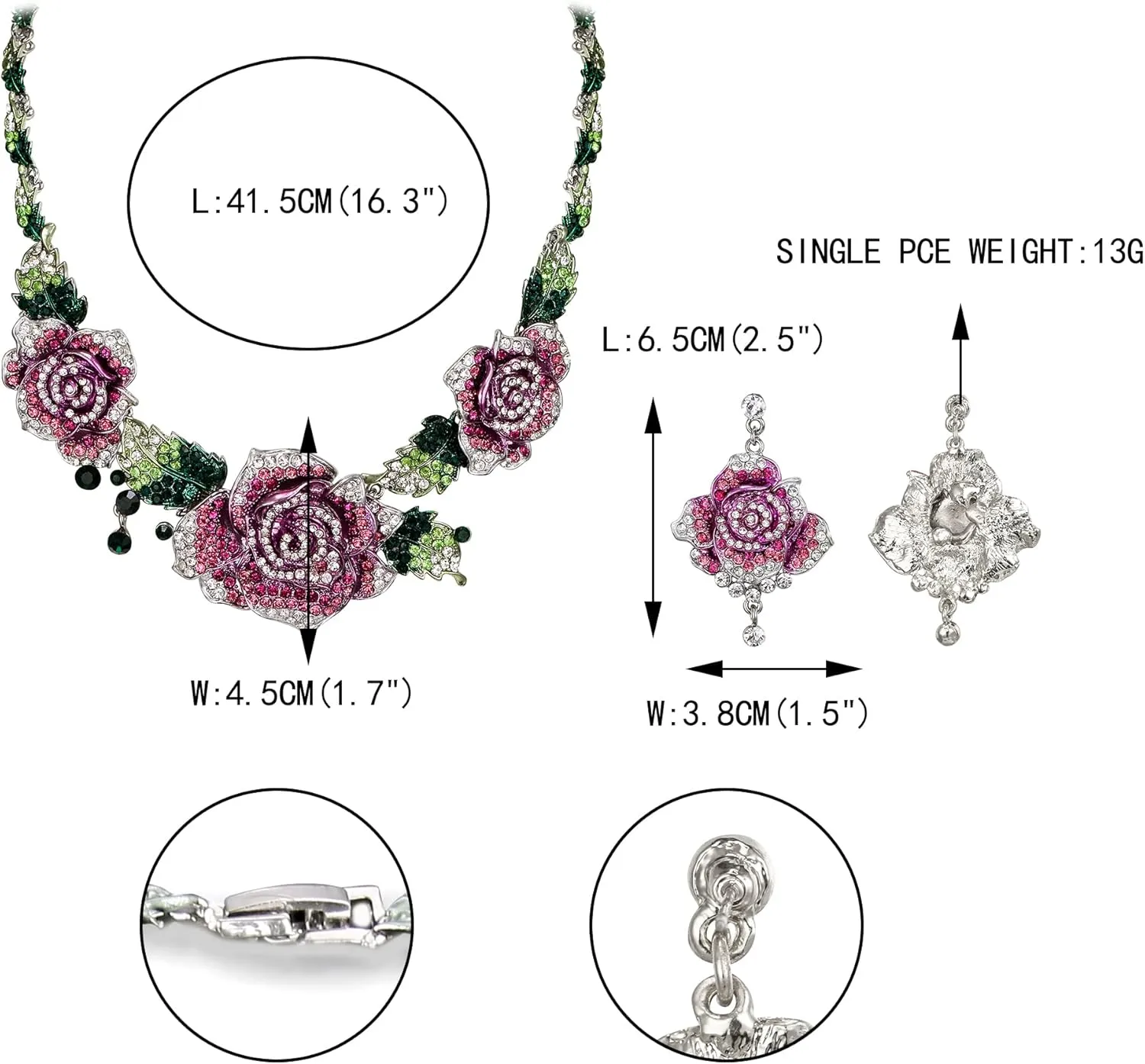EVER FAITH Women's Austrian Crystal Blooming Rose Flower Necklace Earrings Set for Bride, Prom, Ball