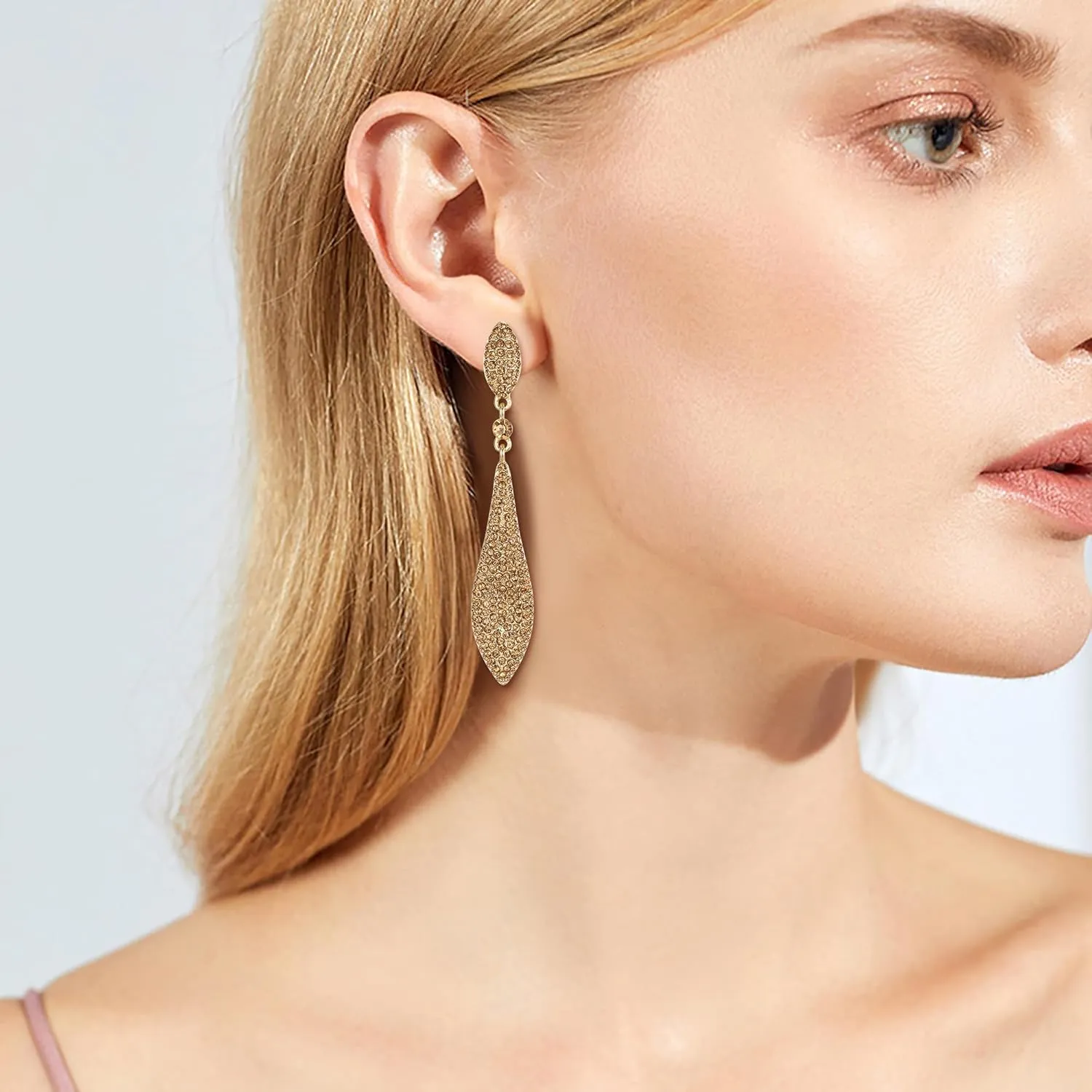 EVER FAITH Women's Austrian Crystal Double Waterdrop Pierced Dangle Earrings