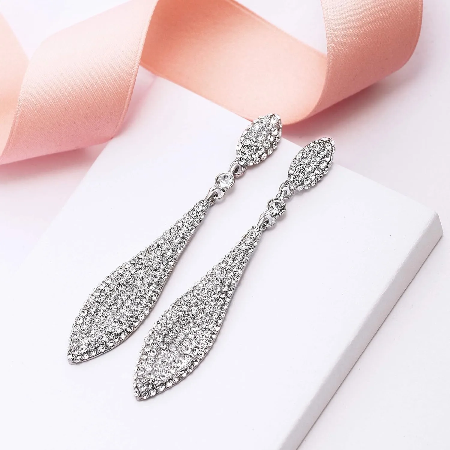 EVER FAITH Women's Austrian Crystal Double Waterdrop Pierced Dangle Earrings