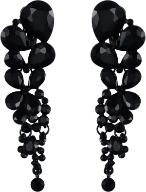 EVER FAITH Women's Austrian Crystal Gorgeous Tear Drops Wedding Dangle Clip-on Earrings