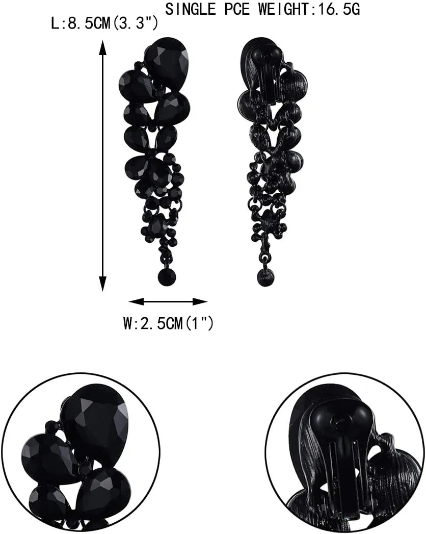 EVER FAITH Women's Austrian Crystal Gorgeous Tear Drops Wedding Dangle Clip-on Earrings