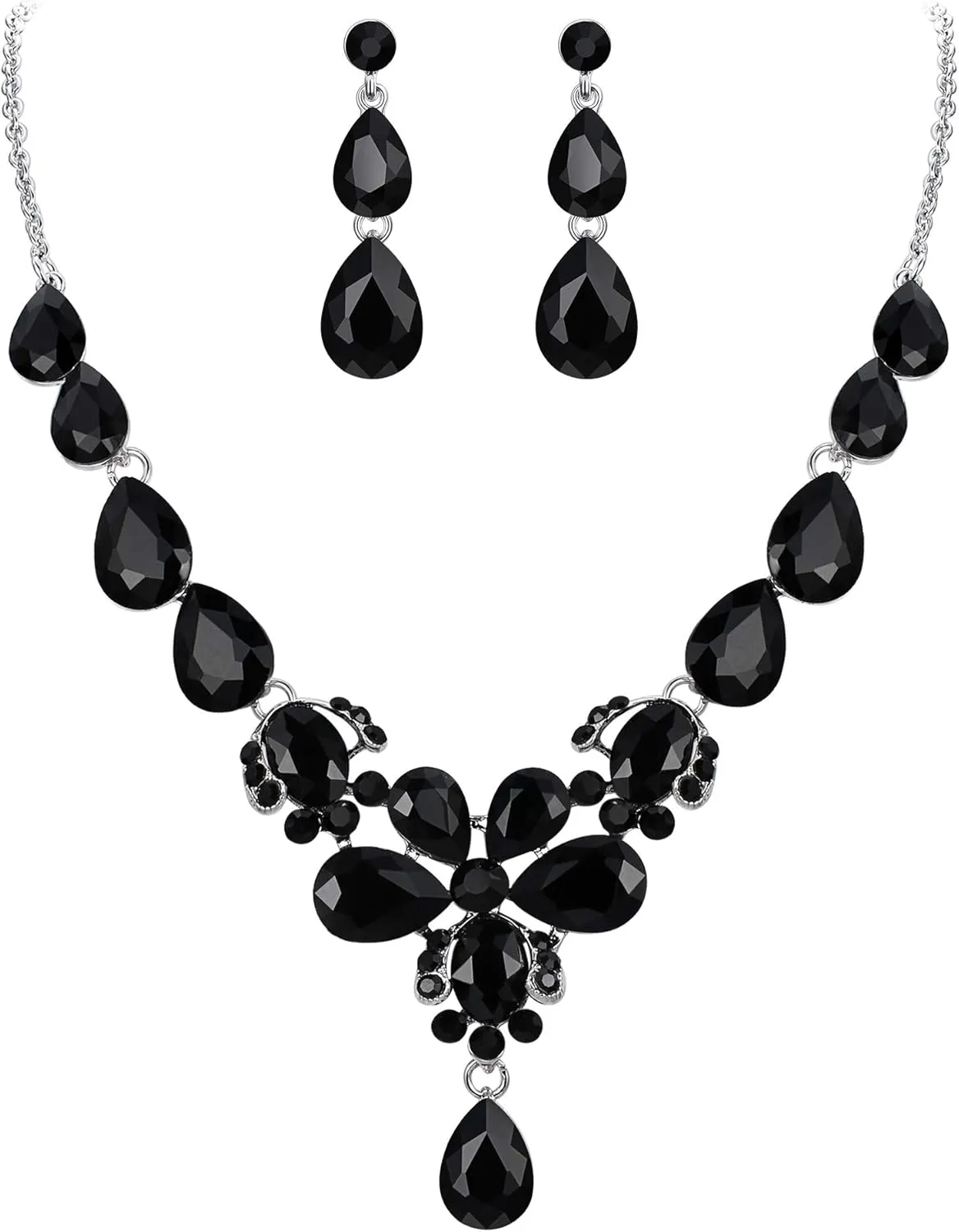 EVER FAITH Women's Wedding Jewelry Rhinestone Crystal Flower Teardrop Pendant Necklace Dangle Earrings Set