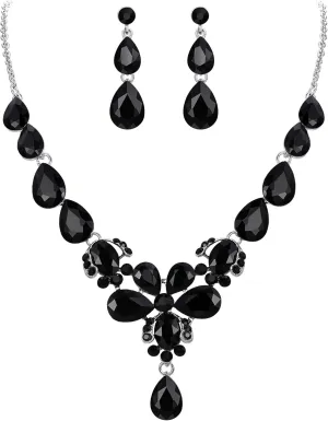 EVER FAITH Women's Wedding Jewelry Rhinestone Crystal Flower Teardrop Pendant Necklace Dangle Earrings Set