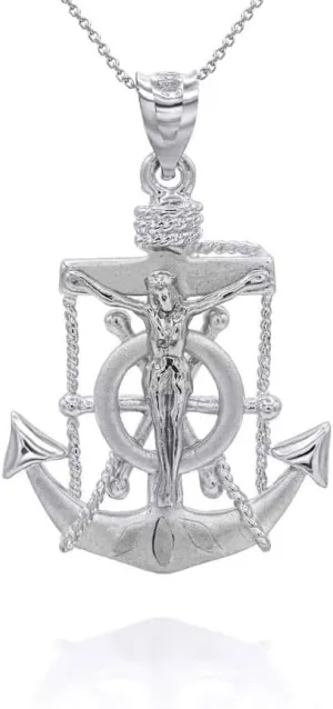 Exquisite 925 Sterling Silver Mariner Crucifix Jesus Christ Anchor Cross Nautical Pendant Necklace - Choose Pendant Only or Necklace with 16-22 Chain