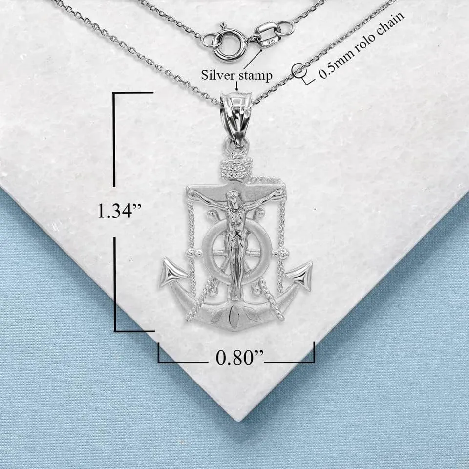 Exquisite 925 Sterling Silver Mariner Crucifix Jesus Christ Anchor Cross Nautical Pendant Necklace - Choose Pendant Only or Necklace with 16-22 Chain