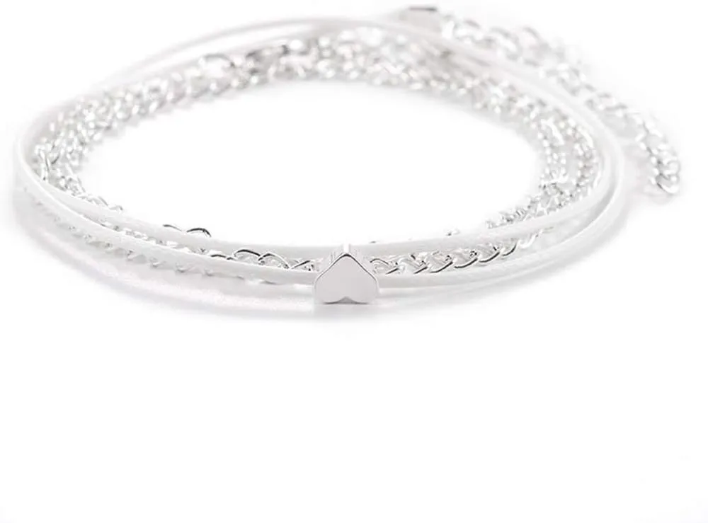Exquisite Anklet, Multi-Layer Love Heart Charm Anklet Women Summer Sandal Ankle Bracelet Jewelry for Valentines Day Gift