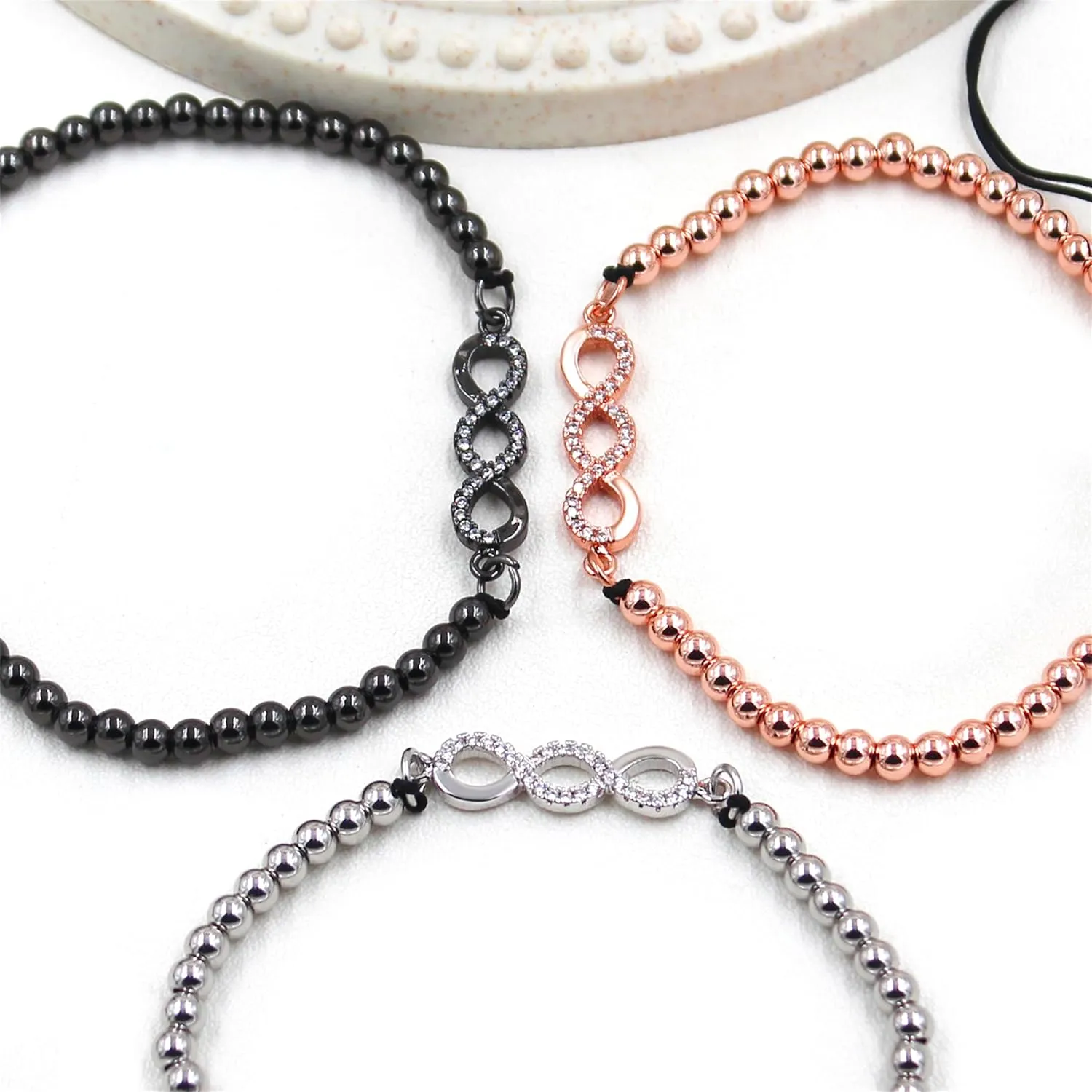 Exquisite Endless Shape Bracelet, Shinning Cubic Zirconia Brass Beaded Stretch Bracelet, Symbol of Infinite Love for Women, Family, Lover or Friends YA4845