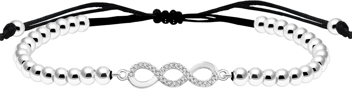 Exquisite Endless Shape Bracelet, Shinning Cubic Zirconia Brass Beaded Stretch Bracelet, Symbol of Infinite Love for Women, Family, Lover or Friends YA4845