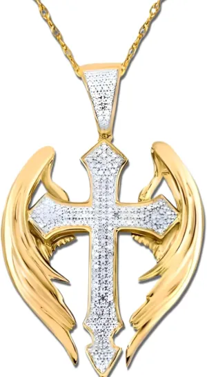 Exquisite Golden Angel Cross Pendant Necklace for Men - Elegant Religious Jewelry for Christmas, Birthday Gifts - Unique Faith Symbol with Durable Chain