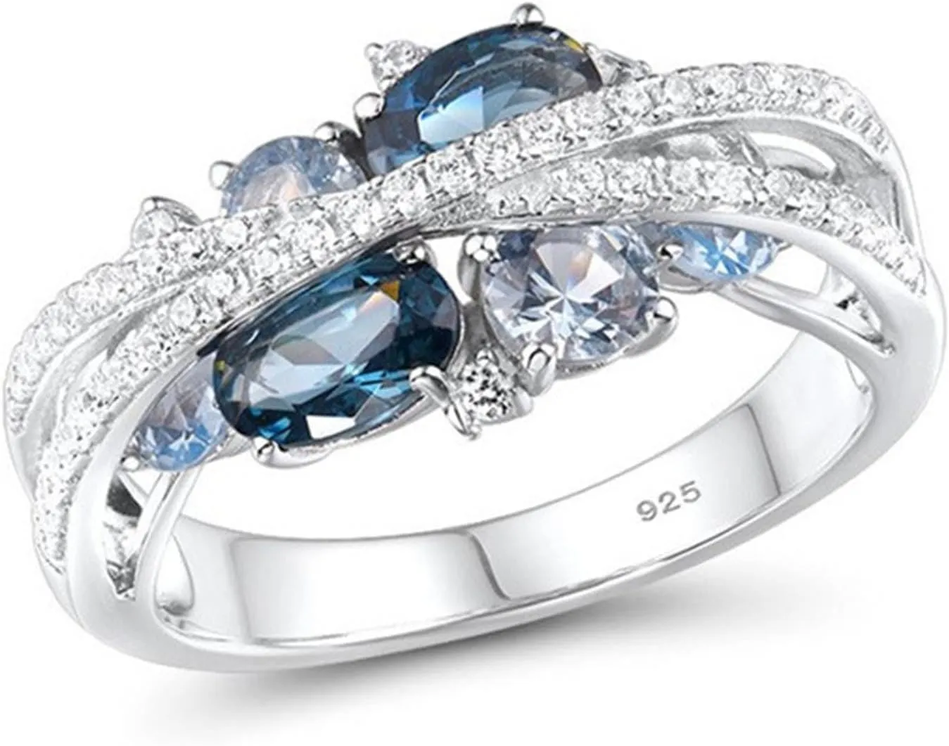 Exquisite Ladies Couple Love Ring, Women's X Shape Cubic Zirconia Vintage Luster Ring for Daily Wear, Silver, US 11