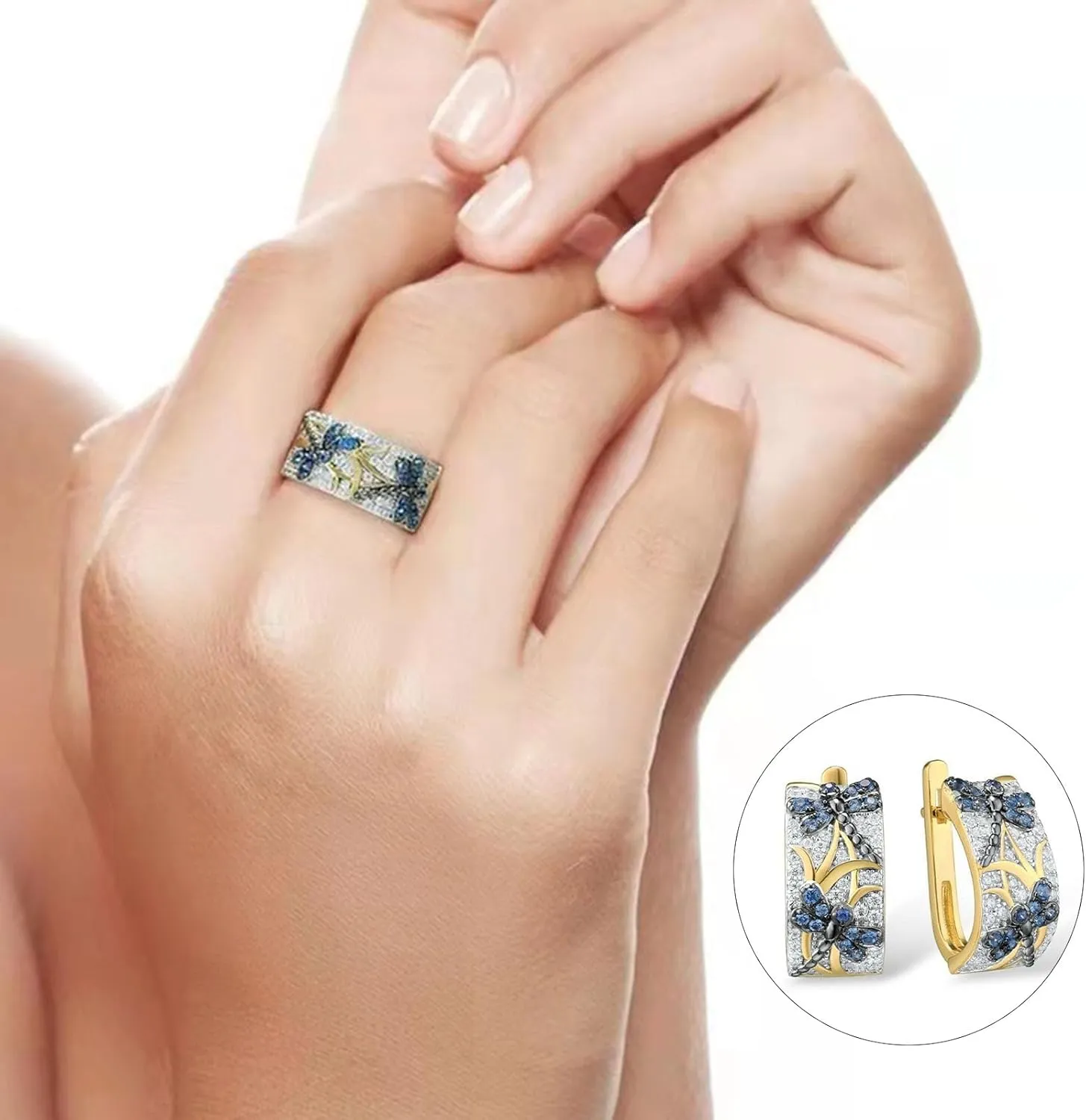 Exquisite Ring Freshing Style Ladies Couple Love Rings,Women Ring Dragonfly Rhinestones Jewelry Plated Bright Luster Ring for Daily Wear