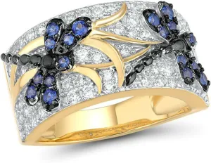 Exquisite Ring Freshing Style Ladies Couple Love Rings,Women Ring Dragonfly Rhinestones Jewelry Plated Bright Luster Ring for Daily Wear