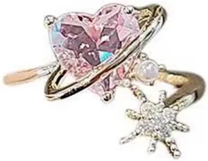 Exquisite Ring Freshing Style Ladies Couple Love Rings,Women Ring Heart Shape Shiny Rhinestone Opening Wedding Circlet for Birthday