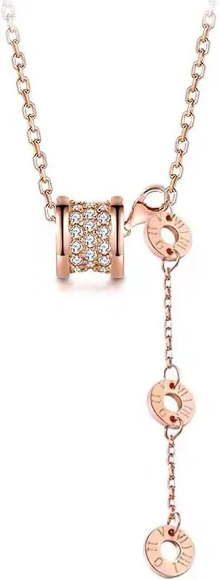 Exquisite s925 Sterling Silver Classic Circular Pendant Necklace Fashionable Rose Gold Cubic Zirconia Pendant Necklace Elegant Necklace For Women