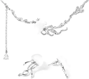 FABMODE Jellyfish Earrings Necklace Jewelry Set for Women Ocean Sea Animals Ocean Hawaiian Gift